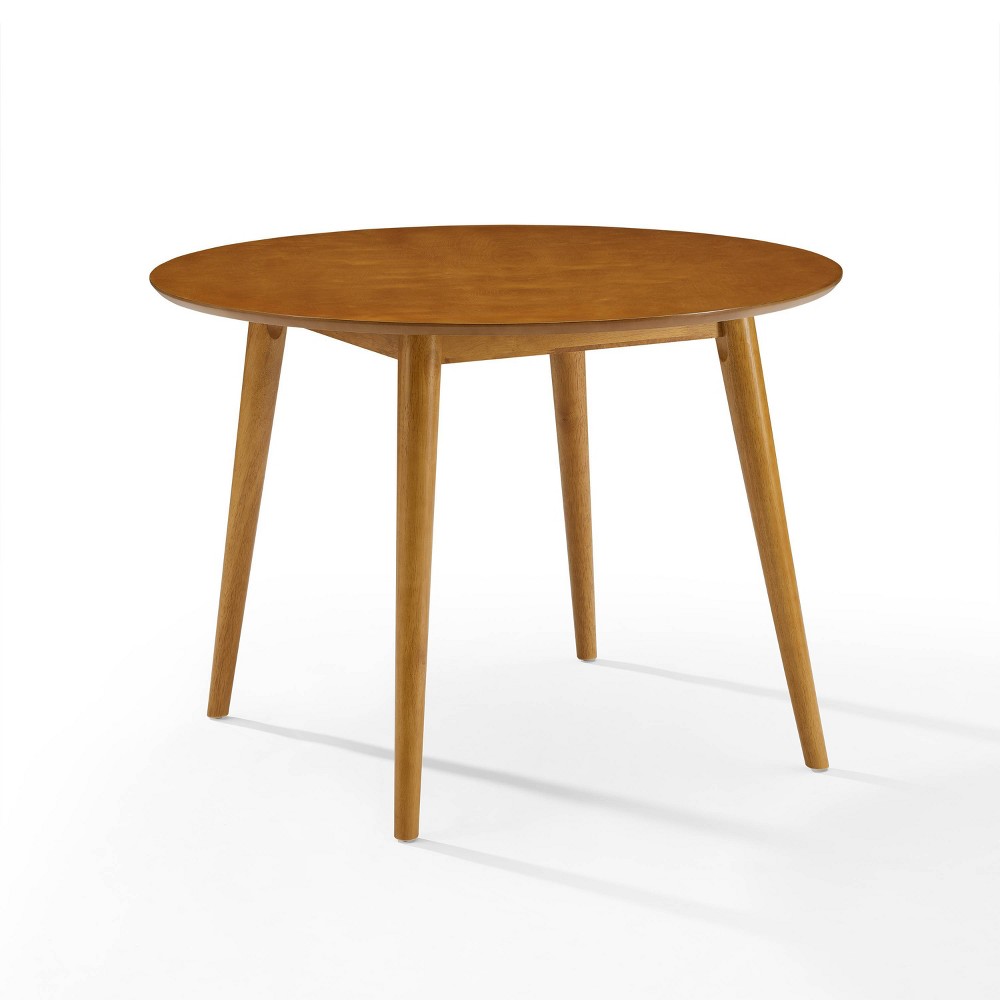 Photos - Dining Table Crosley Landon Round  Brown - : Mid-Century Modern, Wood Veneer 