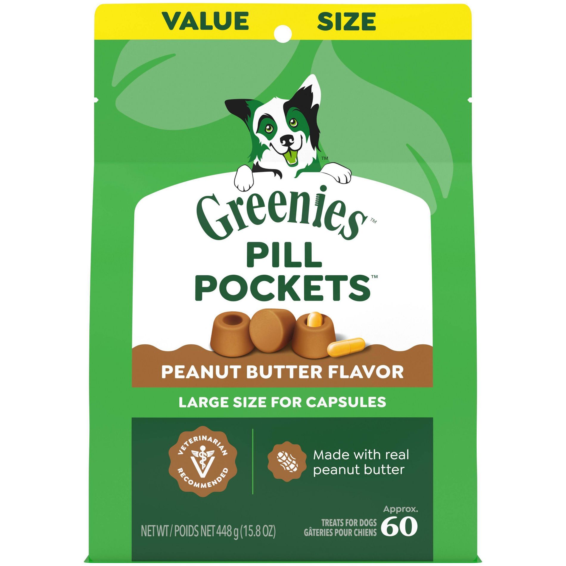 Greenies Chewy Dog Pill Pockets Peanut Butter Capsule Size Dog Treats