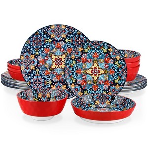 vancasso 16 piece Bohemian style ceramic tableware set including plates, dessert plates, soup plates, and bowls, serving 4 people - 1 of 4