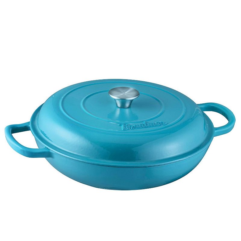 Bruntmor 2 Piece Blue Enameled Cast Iron Cookware Gift Set - Braiser Pan, Skillet & Balti Dish, 3.8 Quart, 4 of 8