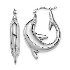 Black Bow Jewelry Dolphin Hoop Earrings in Sterling Silver - 30mm (1-1/8 in) - 1 of 3