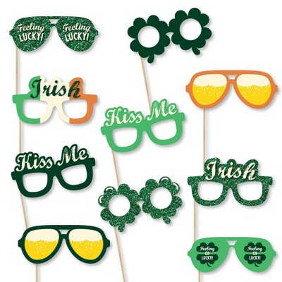 Big Dot of Happiness St. Patrick's Day Glasses - Paper Card Stock Saint Patty's Day Party Photo Booth Props Kit - 10 Count