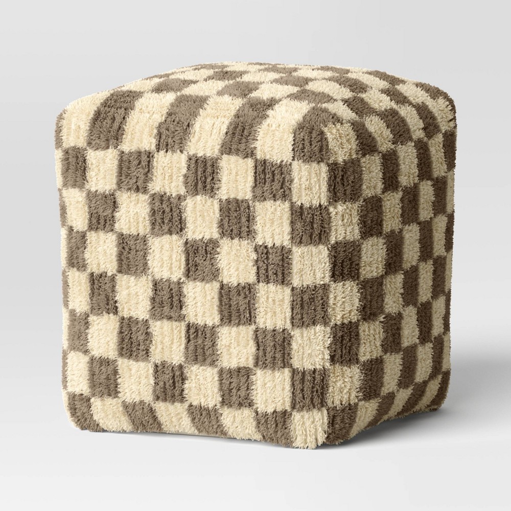 Photos - Pouffe / Bench Checkerboard Pouf Cream/Brown - Threshold™