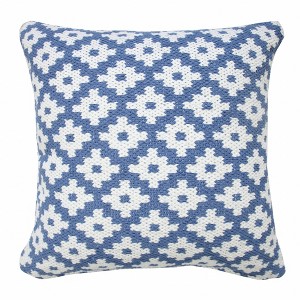 HomeRoots 20" X 20" Blue And White 100% Cotton Geometric Zippered Pillow - 1 of 4