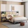 Queen Size Solid Wood Bed Frame With 2 Nightstands And Lamps,Bedroom Sets Queen,Bedroom Sets Furniture -Maison Boucle - 2 of 4
