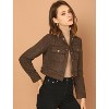INSPIRE CHIC Women's Casual Faux Suede Notched Collar Button Up Cropped Jacket with Pockets - 2 of 4