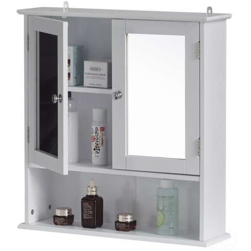 Costway Wall Mounted Bathroom Medicine Cabinet Storage Cabinet Double Mirror  Door Organizer Shelf White : Target