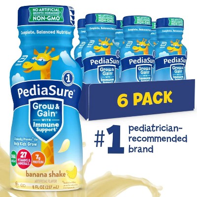 PediaSure Grow & Gain Liquid Bottle Banana Shake 8 Oz Complete Nutrition for Children with Protein, Vitamins, and Minerals  Case of 6