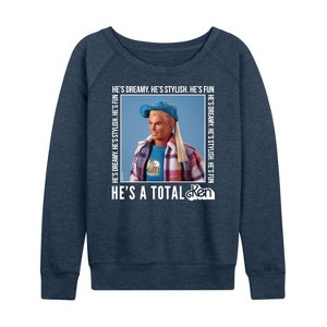 Women's - Barbie - Hes A Total Ken Lightweight French Terry Wide Neck Long Sleeve Graphic Shirt - 1 of 4