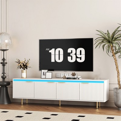 TV Stand for TVs up to 80", Modern Fluted Entertainment Center with Storage Cabinets, Wood TV Console Table Media Cabinet for Living Room Bedroom