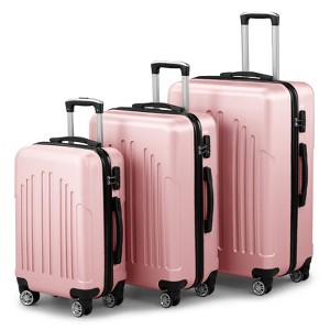 Karl Home Luggage Set of 3, ABS PC Hardside Suitcase Sets with TSA Lock 4 Spinner Wheels Pink - 1 of 4