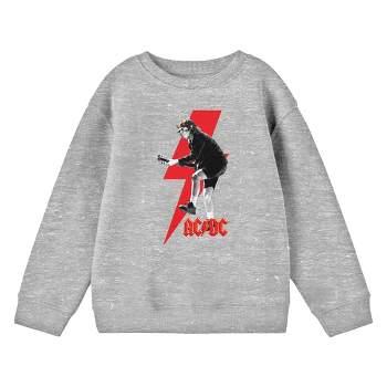 ACDC Monochrome Angus Young Big Red Lightning Youth Athletic Heather Gray Crew Neck Tee