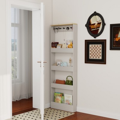 4 Tier Behind The Door Bookshelf, 69" Tall Slim Floor Standing Bookcase, Space-Saving Narrow Storage Organizer for Living Room, Entryway, Kitchen
