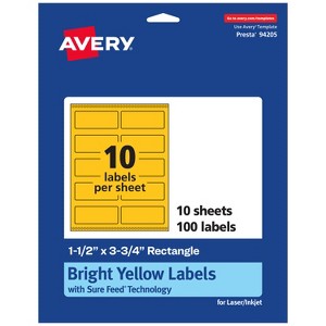 Avery Bright Yellow Paper Labels, 1.5" x 3.75" Rectangle - 1 of 4