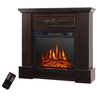 Tangkula 32" Electric Fireplace Mantel TV Stand Space Heater 1400W w/ Remote Control Brown