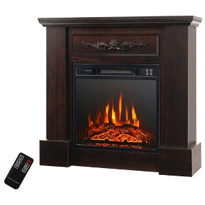 Tangkula 32" Electric Fireplace Mantel TV Stand Space Heater 1400W w/ Remote Control Brown - 1 of 4