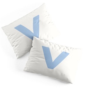 Deny Designs Standard April Lane Art Block Blue Monogram V Microfiber Printed Pillow Sham - 1 of 3