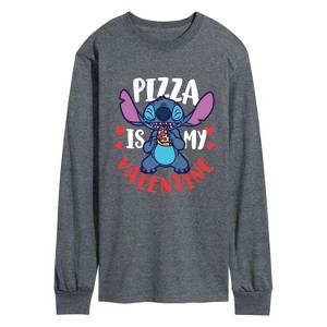 Men's - Lilo and Stitch - Pizza Is My Valentine Long Sleeve Graphic T-Shirt - 1 of 4