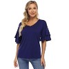 Coolmee Women's Blouses Ruffle Sleeve T Shirts V Neck Double Tiered Bell Sleeve Top - 4 of 4