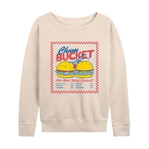 Women's - Spongebob Squarepants - Plankton Chum Bucket Lightweight French Terry Wide Neck Long Sleeve Shirt - 1 of 4