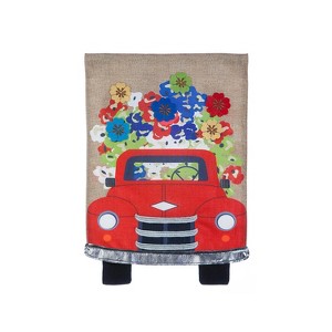 Evergreen Red Truck Flowers Garden Burlap Flag 12.5 x 18 Inches Indoor Outdoor Decor - 1 of 4