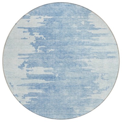 Sky Blue And Denim Blue Abstract Washable Indoor Outdoor Area Rug