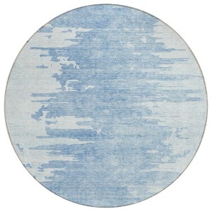 Sky Blue And Denim Blue Abstract Washable Indoor Outdoor Area Rug - 1 of 4