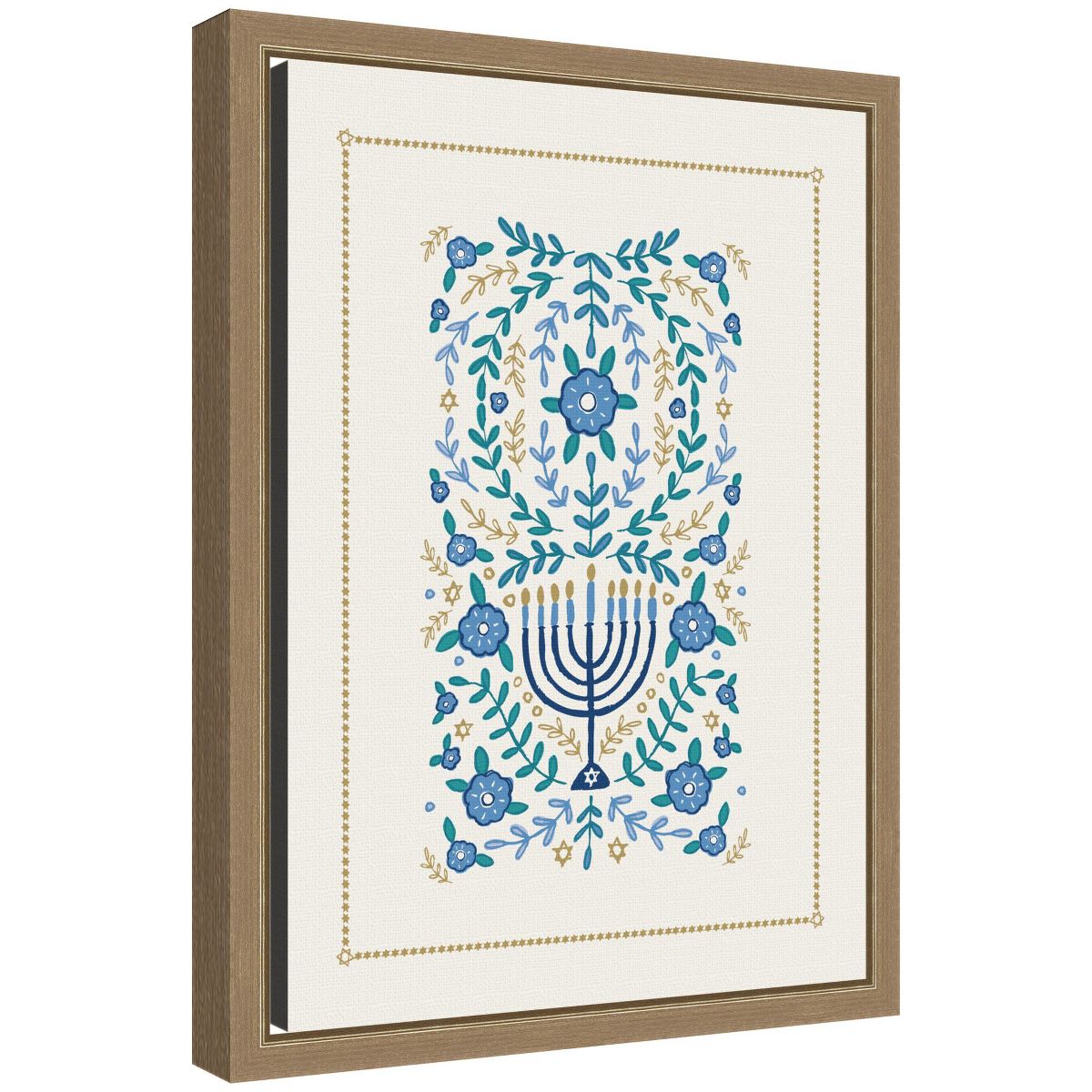 Kate and Laurel VYD Hanukkah Garden by Vicky Yorke Framed Canvas Wall Art Print, Sylvie Dark Gold, 10x13