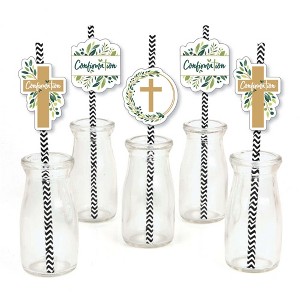 Big Dot of Happiness Confirmation Elegant Cross - Paper Straw Decor - Religious Party Striped Decorative Straws - Set of 24 - 1 of 4