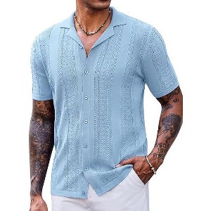 COOFANDY Men's Knit Shirts Vintage Short Sleeve Button Down Shirt Casual Summer Beach Shirt - 1 of 4