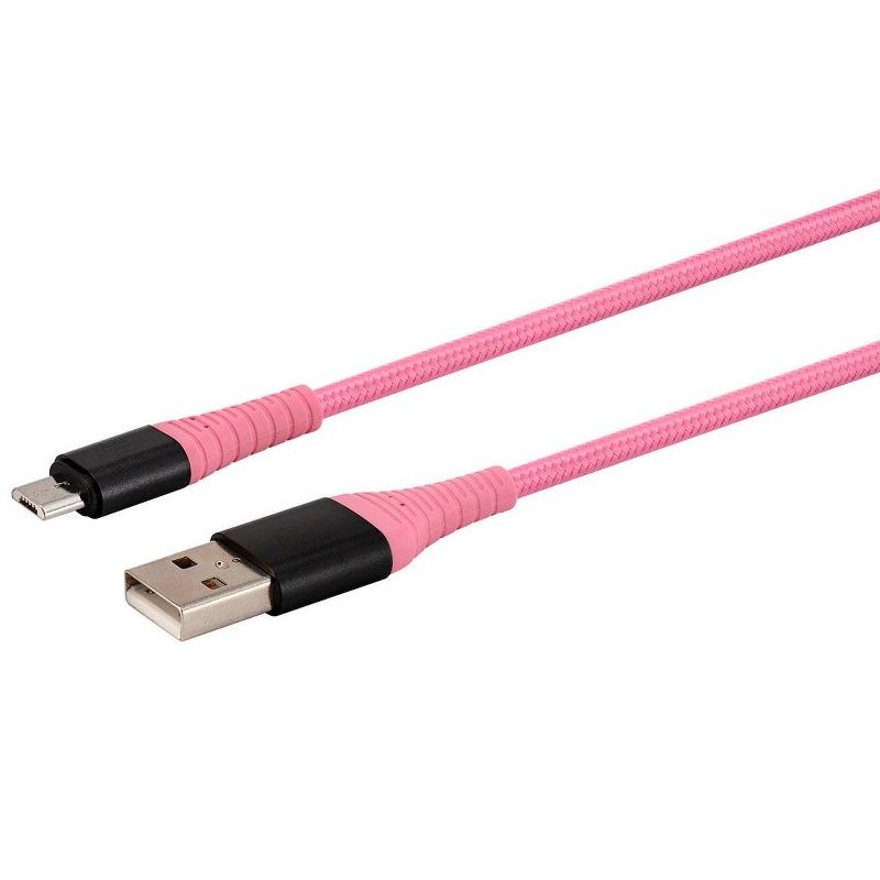 Monoprice USB 2.0 Micro B to Type A Charge and Sync Cable - 6 Feet - Pink | Durable, Kevlar-Reinforced Nylon-Braid - AtlasFlex Series, 2 of 7