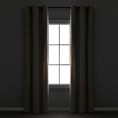 Dark Linen Grommet Blackout Cotton Blend Curtain Panel