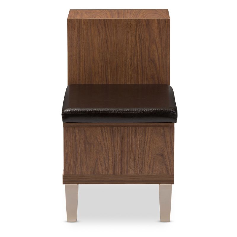 Arielle Modern and Contemporary Wood 3 - Drawer Shoe Storage Padded Leatherette Seating Bench with Two Open Shelves - "Walnut" Brown - Baxton Studio, 4 of 6