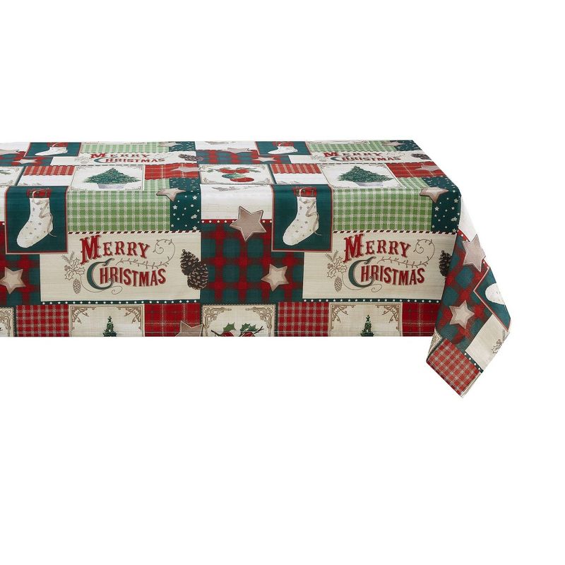 Kate Aurora Holiday Living Plaid Country Farmhouse Merry Christmas Fabric Tablecloth, 2 of 5