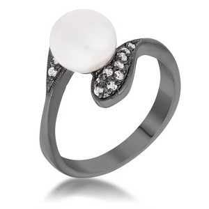 Slickblue Hematite Pearl Interlocked Double Teardrop Ring, Petite CZ Stones, Sophisticated Design, Sizes 5-10 - 1 of 3