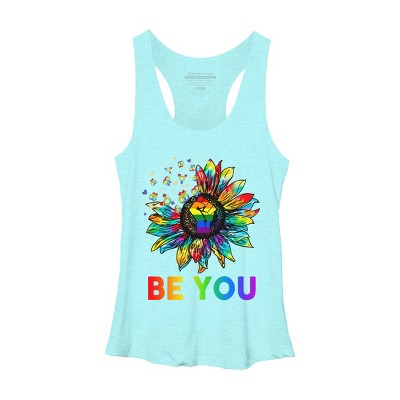 Adult Design By Humans Be You Sunflower Power Fist Pride Rainbow By Legato Tendo Racerback Tank Top