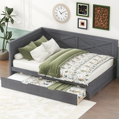 NicBex Wood Twin Size Daybed with Trundle and Rustic Guardrail for Bedroom,Living Room,Apartment