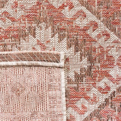 Elegant Red and Beige Rectangular Easy-Care Outdoor Rug - 4' x 5'7"