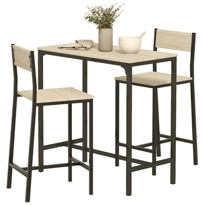 NicBex 3 Piece Bar Table Set for 2 Industrial 35 Inch Rectangle Kitchen Table with 4 Bar Stools for Small Space,Dining Room