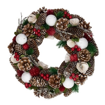 Northlight 13.5" Unlit Frosted Pine Cone, Twigs and Berries Artificial Christmas Wreath