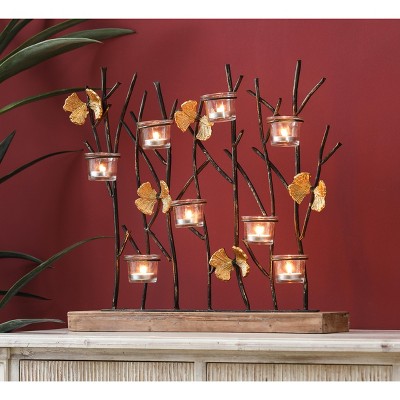 Black Metal Branches Tabletop Candelabra with Gold Butterflies