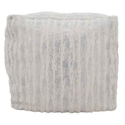 Silver Foil Print Faux Fur Pouf, 24" x 24" x 16"