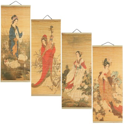 Asian Inspired Bamboo Scroll Wall Art Set, 10 x 26 Inch