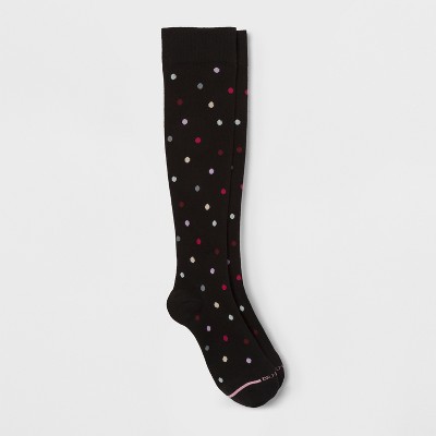 Dr. Motion Women's Mild Compression Dancing Dots Knee High Socks - Black 4-10