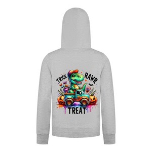Everyday Kids “Trick RAWR Treat” Dinosaur Halloween Hoodie – Cute T-Rex Truck Graphic – Fun Fall Sweatshirt, Heather Gray, Size 4T - 1 of 3