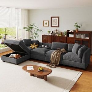 U-style Upholstered Modular Sectional Sofa with Removable Storage Ottoman, 2 hidden cup holders, CENGHU Sectional Couches for Living Room Apartment - 1 of 4