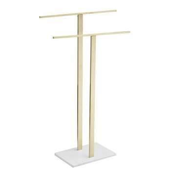 BWE Standing Towel Rack with Marble Base for Bathroom Floor Double-T Tall Bath Towel Sheet Holder