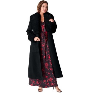 Roaman's Faux Fur Trimmed Wool Blend Coat - 1 of 3