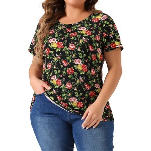 Agnes Orinda Women's Plus Size Short Sleeve Round Neck Casual Country Floral Printed Peasant Tops - 1 of 4