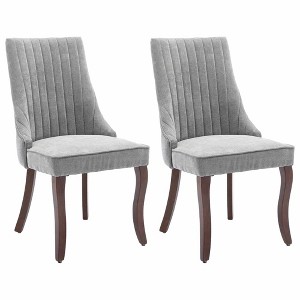 QingMoon Dining Chairs Set of 2, Fabric Upholstered Kitchen Chairs, Mid Century Modern Accent Chair with Solid Wood Legs for Dining Room - 1 of 4